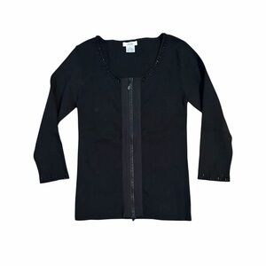 Cache Cardigan Sweater Vintage Y2K Beaded Knit Black Silk Small